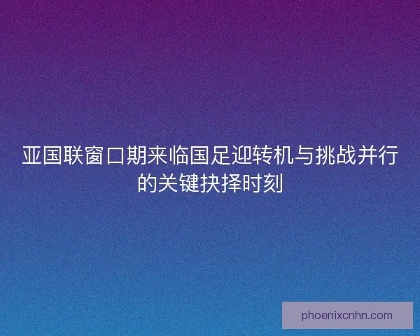 亚国联窗口期来临国足迎转机与挑战并行的关键抉择时刻